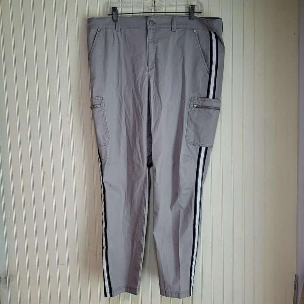 Athleta Pants Womens 16 Gray Twill Summit Cargo Side Stripe Stretch Pockets